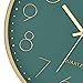 Foxtop Modern Wall Clock 12 Inch Silent Non Ticking Battery Operated Round Quartz Gold Wall Clock for Living Room Bedroom Kitchen Office Classroom Decor (Dark Green Dial)