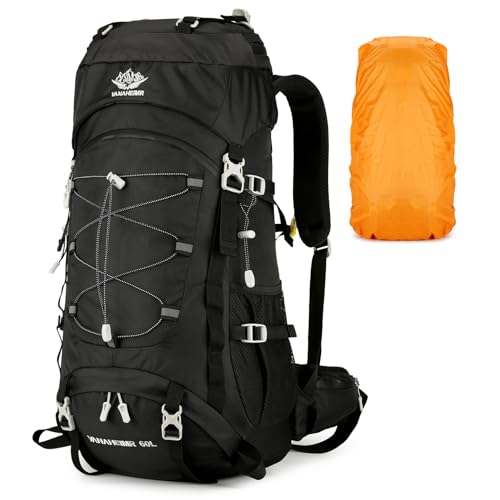 BAGROUPS Mochila Supervivencia 60 Litros Mochila de Senderismo Impermeable Bolsa de Viaje para Escalar Ligera con Funda Trekking Gran Mochilas para Montaña Camping Deportiva al Aire Libre Hombre Mujer