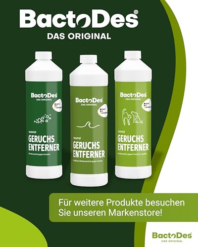 BactoDes Animal Geruchsneutralisierer 1L I Enzymreiniger mit biologischer Mikrobenkraft & Tiefenwirkung inkl. Spray-Mischflasche I Effektiver Geruchsentferner gegen Tierurin & starke Gerüche