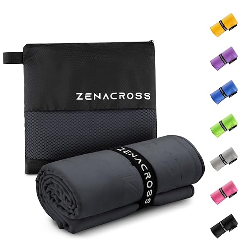 ZENACROSS Serviette Microfibre - Serviette Sport Compacte, Séchage Rapide et Absorbante Taille S - Gris Foncé - 50x30cm