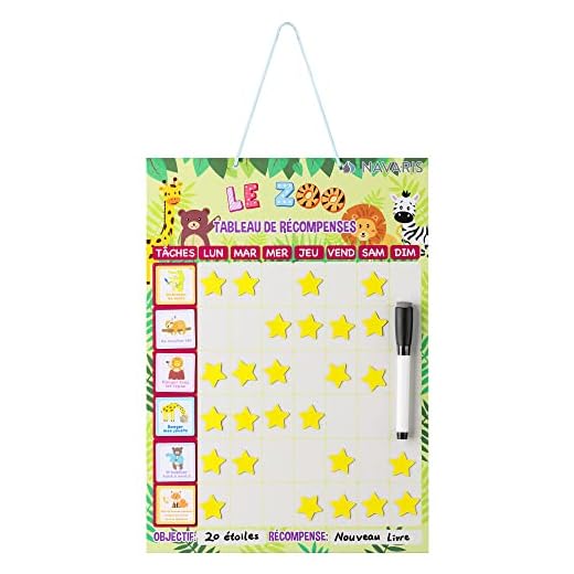 Navaris Tableau de récompense Enfants - Tableau magnétique comportement Responsable - 42 étoiles 1 marqueur 20 aimants d'activités