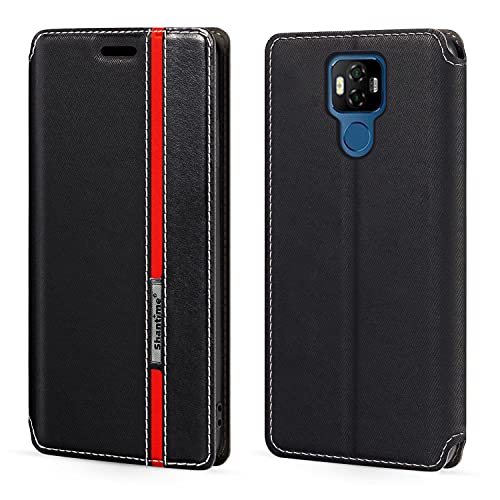 Custodia Flip in a Classiche Compatibile con Ulefone Power 6 Chiusura Magnetica Invisibile e Slot Carta Design a ContrastoNero righe