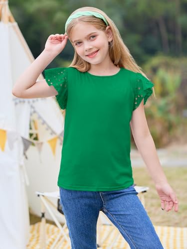 Image of Imily Bela Girls Ruffle Sleeve Shirts Crewneck Eyelet Tops 4-15 Years