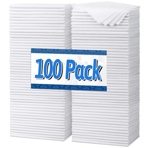 FIXSMITH White Microfiber Cleaning Cloth, Pack of 100, 11.5'X11.5' Cleaning Rags for Housekeeping...
