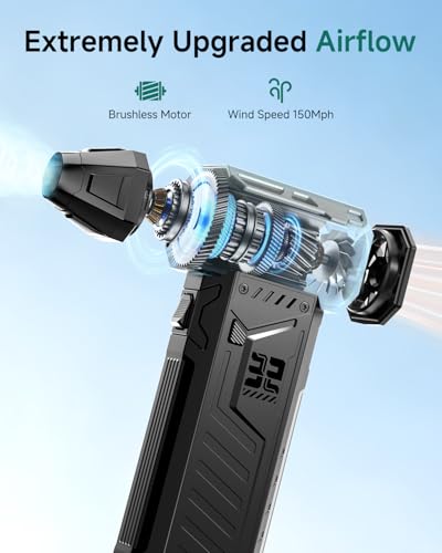 Image of Electric Air Duster with 2 Swappable Battey Pack | 150,0000 RPM BLDC 150 mph Air flow, 3-Speed Compressed Air Duster for Dust /Snow Cleaning - 2-yr Warranty
