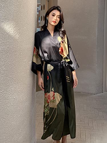 EORUBE-Kimono-Robes-for-Women-Long-Charmeuse-Satin-Floral-Printed-Silky-Robe-Sleepwear-Wedding-Bachelorette-Party-Gradient-Black