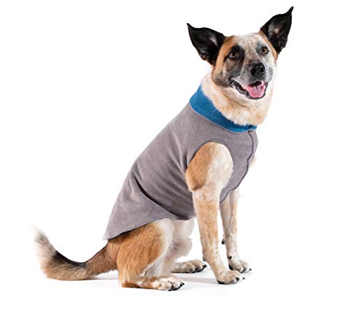 Gold Paw Duluth Double Fleece Dog Coat Pullover – Soft, Warm Dog Clothes, 4-Way Stretch Pet Sweater – Machine Washable, All-Season, Charcoal/Marine, Size 14 1
