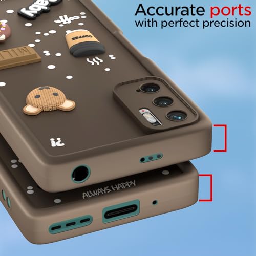 Image of Pikkme Back Cover for Xiaomi Redmi Note 10T 5G | Cute Fun Cartoon 3D Bear Silicone Full Body Protection Bumper Case (Brown)