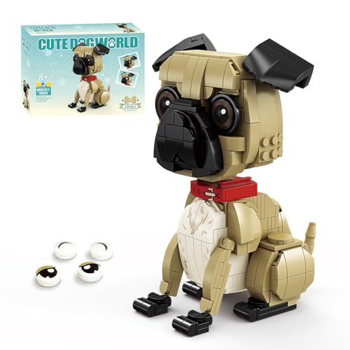 KAZI Ideas Pug Dog Building Toy Sets for Kids Ages 8+, Adorable Dogs Figures with Replaceable Eyes Accessories,Gifts for Dog Lovers,Puppy Model for Boys & Girls Who Love Animals,Valentine's Day Gifts