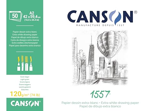 Canson 204127410 1557 Zeichen-und Skizzenpapier A2 rein weiß