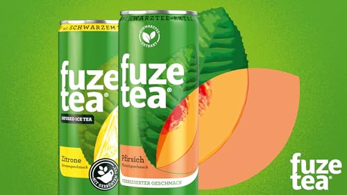 Fuze Tea Schwarzer Tee Pfirsich - Erfrischungsgetränk mit gebrühtem Schwarztee und Pfirsichgeschmack - Tee aus nachhaltigem Anbau - in Einweg Dosen (24 x 330 ml)