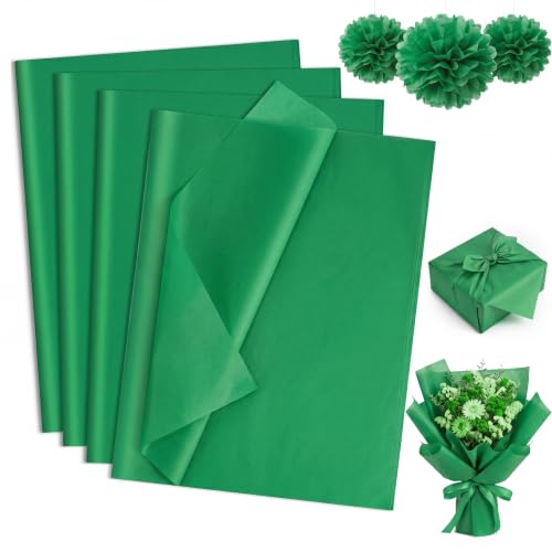 woric 160 Sheets Green Tissue Paper for Gift Bags 20 X 14 Inches Dark Green Tissue Paper Bulk for Crafts DIY Project Weddings Neutral Baby Shower Decorations