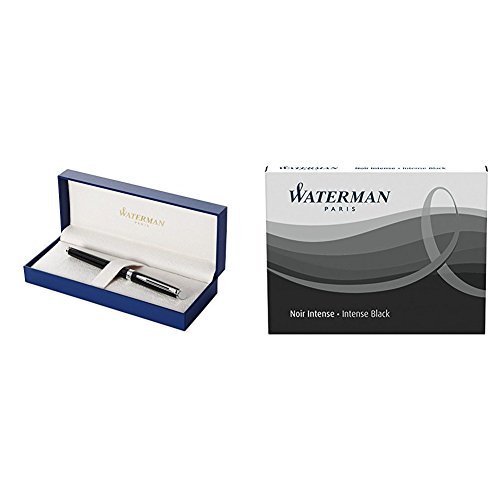 Waterman Hémisphère stylo plume laque noire pointe moyenne et recharges d'encre