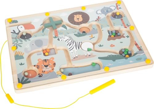 Labirinto con elementi da spingere di alta qualità, in legno, con una penna magnetica fissata e palline colorate