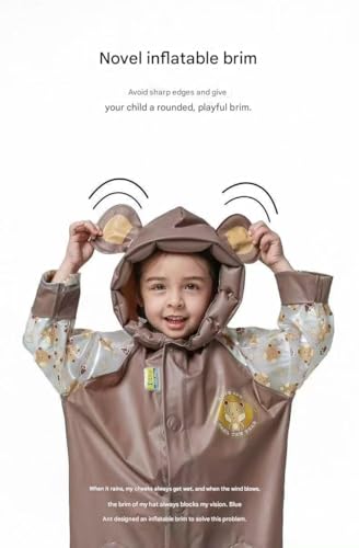 Image of FashionIO Hooded Raincoat for Kids with Wide /Inflated Brim Solid PVC Student Kids Raincoat with School Bag Rain Cover Cartoon Print Raincoats