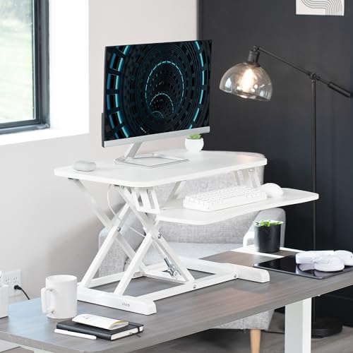 Image of VIVO 26 inch Desk Converter, K Series, Height Adjustable Sit to Stand Riser, Dual Monitor and Laptop Workstation with Keyboard Tray, White, DESK-V026KW