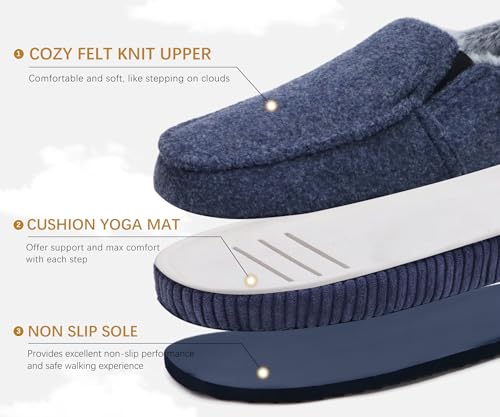 Image of ONCAI Mens Clog Slippers with Arch Support Stripe Faux Fur Cotton-Blend High-Density Memory Foam Warm House Slippers Slip-on Indoor Outdoor Rubber Sole Size 7-16
