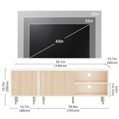 Combined Modern TV Stand for 55/60/65 inch TV, Small Entertainment Center with Adjustable Shelf, TV Media Stand with Storage Cabinet, TV Console with Gold Legs for Living Room, Bedroom, Oak - Image 3