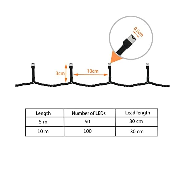 Meision Lichterkette Batterie Timer, LED Lichterkette mit Batterie Innen Außen, Lichterkette Batteriebetrieben 8 Modi, ideal für Weihnachten Halloween Party Hochzeit Deko, 5m/10m Warmweiß/Bunt – Bild 8