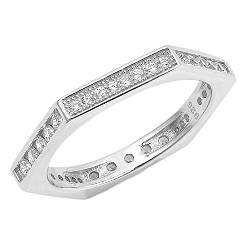 Blue Apple Co. 4mm Full Eternity Zig Zag Band Ring Round Cubic Zirconia 925 Sterling Silver