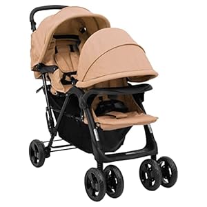 Chenshu Geschwisterwagen, Zwillingskinderwagen, Geschwisterbuggy, Double Stroller, Doppelkinderwagen, Taupe Stahl