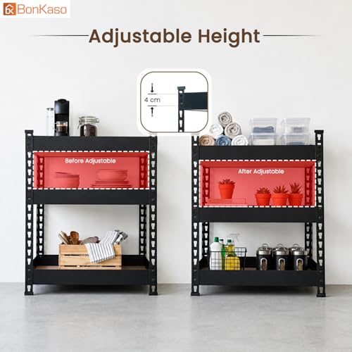 Image of Bonkaso 3 Tier Multipurpose Storage Rack for Kitchen & Bathroom | Countertop Organizer Basket Stand | Large Space-Saving Metal Storage Shelf for Home & Office | Black | 60x36x69 cm