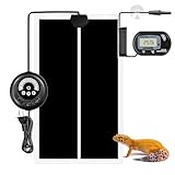 爬虫類 ヒーター、7段階温度調節&3段階タイマー（連続運転モード対応）パネルヒーター 爬虫類、デジタル温度計付き7W爬虫類ヒーター、爬虫類・両生類・亀・小動物用保温ヒーターマット(15x28cm)