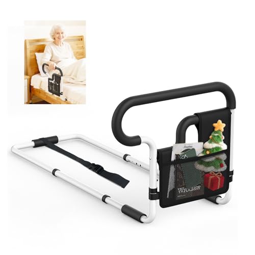 Cuzieey Bed Rails for Elderly Adults Safety: Adjustable Bedside Assist Bar for Seniors - Side Bed Railing Handle Support Guard - Bedrails Slides Under Mattress Fit King Size Queen Full Twin Beds