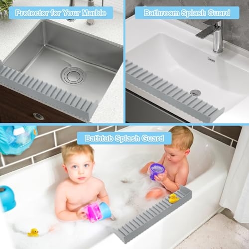 Image of Silicone Sink Edge Protectors 4 inch x 24 inch, Upgrade Kitchen Sink Splash Guards With Suction Cup, Splash Guard For Bathtub Sink, Countertop Protectors For Quartz Kitchen Sink(Gray)
