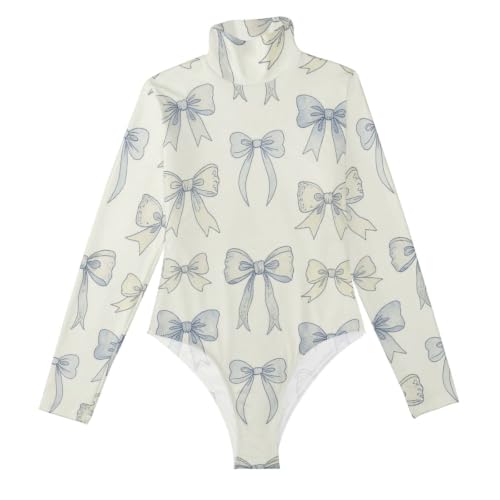Leotardos para adultos para mujer con diseño floral azul y cuello alto