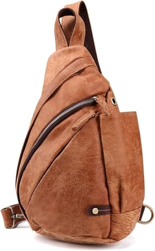 Vintage Leather Sling pack, Outdoor Sports Chest Pack, Lightweight Casual Shoulder Bag for Men & Women (Black)