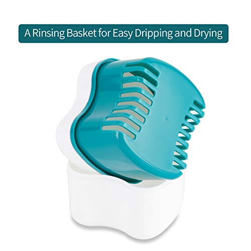 Annhua Retainer Cleaning Case Partial Denture Case, Large Retainer Cleaner Case with Strainer, ABS Travel Denture Cups for Soaking Dentures and False Teeth - Dark Green