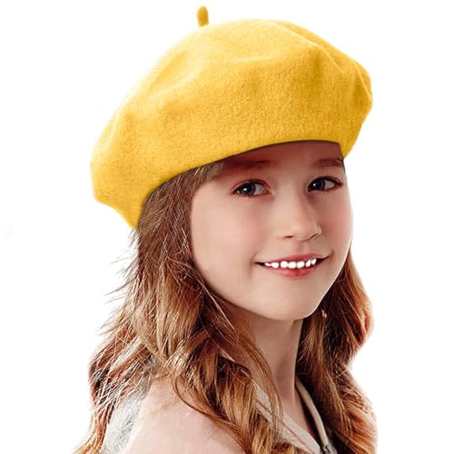 Kids Beret Wool French Style Hat for Toddler Girls Solid Color Winter Cap