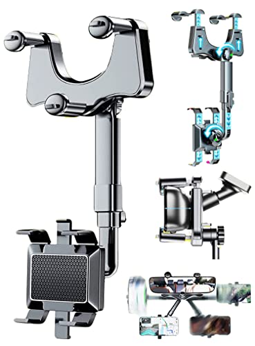 iBigLY Support téléphone retroviseur,Support de téléphone de Voiture pour rétroviseur, Support de Navigation réglable rétractable Rotatif à 360 degrés pour Tous Les téléphones