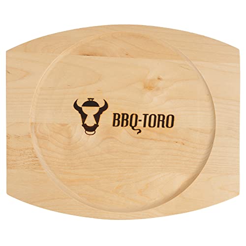 BBQ-Toro Gusseisen Servierpfännchen mit Holzunterlage (1 Stück) | Ø 22 cm - rund | bereits eingebrannt - preseasoned | Grillpfännchen mit abnehmbarem Griff | Gusseisenpfanne, Paella Pfanne