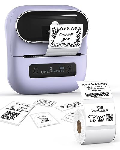 Phomemo M220 Label Maker, Bluetooth Thermal Label Maker for Barcode, Address, Home, Mailing, Small Business,Clothing, Portable Wireless Label Printer with 1 Rolls Label, Purple