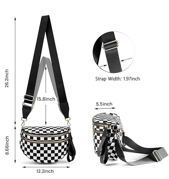 BBIQI Nylon Checkered Crossbody Bum Bags for Women, Spacious Oversized Checkered Purse Fanny Pack Slouchy Belt Bag Large Sling Bag by BBIQI - Image 3