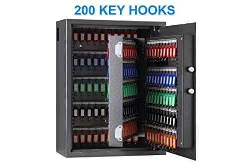 Tenamic Key Cabinet With 200 Positions, Steel Key Organizer With Removable Key Hooks And Key Tag Labels, Electronic Digital Key Holder Lock Box For School Office Hotel Bank, Grey #TOP4
