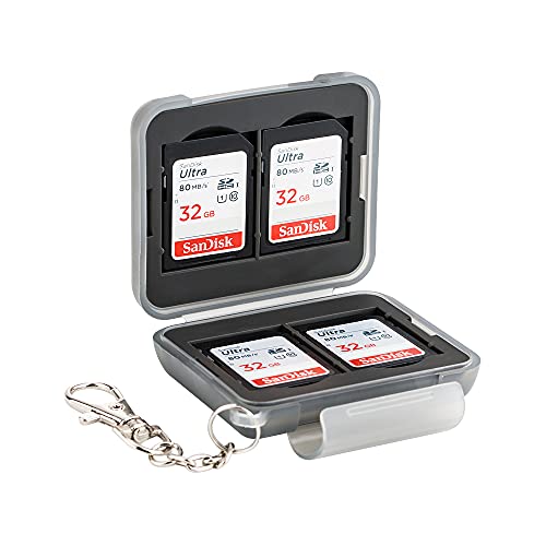 PROfezzion 4 Slots Portable SD Card Holder, [Water-Resistant] [Anti-Shock] SD Card Case Storage for 4 SD /SDXC /SDHC Cards, Memory Card Hard Carrying Box Keeper Protector with Rubber Interior, Grey