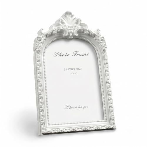 Cuspin 4x6 White Arched Picture Frame, Vintage Elegant Decorative Frame