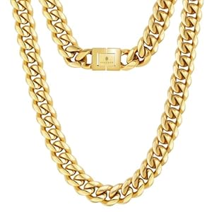 KRKC&CO Cuban Link Chain for Men 8/10/12/14mm, Brithday Gift for Men, 18k Gold Miami Necklace, Durable, Anti-Allergies Hip Hop Jewelry for Mens
