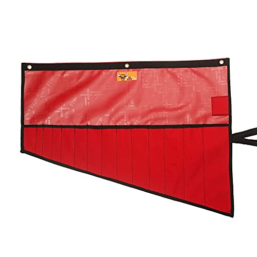 Bull Tools Wrench Roll-Up Pouch 14 Pocket Tool Bag For Wrench Organizer Metric & Sae Roll-Up Tool Pouch Bag Handmade, Hand-Crafted, Heavy Weight, Water Proof Ballistic Polyester Oxford Canvas - Red #TOP7