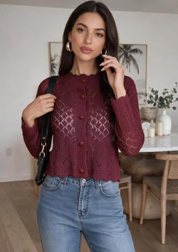 Simplefun Cropped Cardigan Sweaters For Women Lightweight Crochet Jackets - image 3