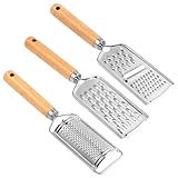Healifty 3 Stück Edelstahl Küchenreibe mit Holzgriff Multifunktionsreibe für Gemüse Kartoffeln Karotten Kompakte Gemüsereibe für Haus Küche