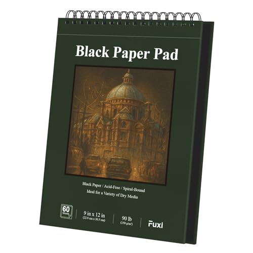 Fuxi Black Paper Sketchbook 9x12 60 Sheets90lb/150gsm Hardcover Spiral Bound | Black Paper Notebook for Gel Pen Colored Pencil Artist Supplies for Adults Teens & Students.