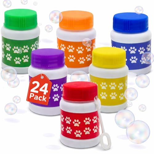 24 Pack Paw Print Bubble Bottles - Mini Bubbles 1 FL oz, Paw Dog Party Favors, Goodie Bag Fillers Stuffers, Party Supplies & Decorations, Bubble Wand Blowing Toys for Kids Boys & Girls