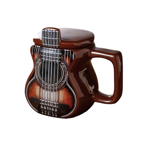 Générique Guitar Mug, 500ml Large Capacity Ceramic Tumbler for Drinks, 3D Handle Design with Lid, Artistic Gift Idea, Music Lover Collectible for Tea, Coffee, Offices, Home, Travel