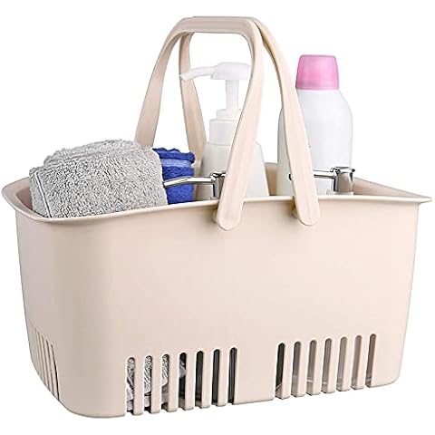 Shower Caddy Basket, Portable Shower Tote, Plastic Dorm College Shower Organizer Bucket with Handles, Cream Cover