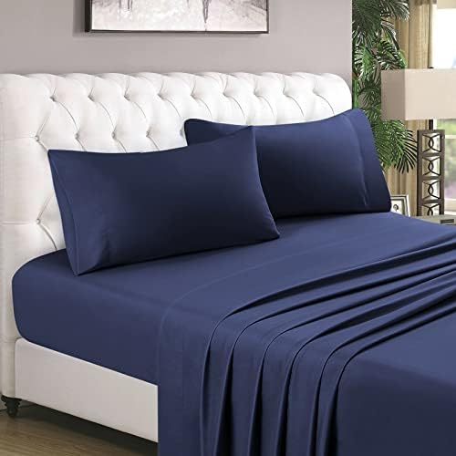 HOMEIDEAS 4 Piece Bed Sheets Set (Full, Navy Blue), 1800 Bedding Soft Brushed Microfiber Luxury Sheets, Deep Pockets, Easy Care, Wrinkle & Fade Free