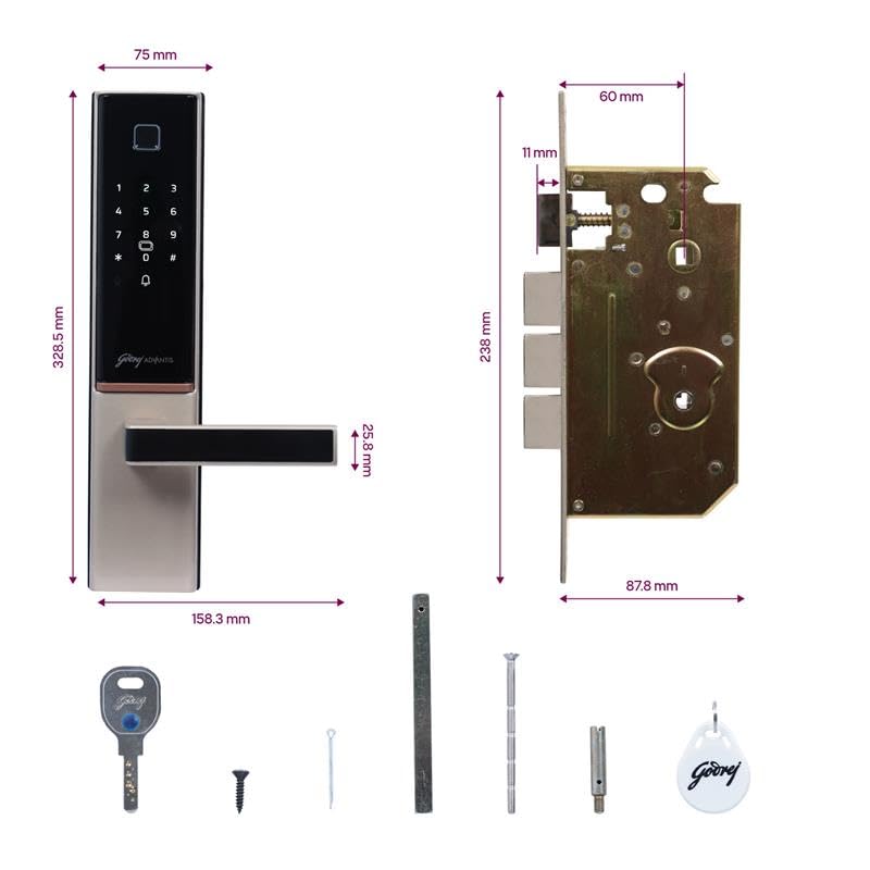 Image of Godrej Smart Lock | The Only 7 in 1 NFC Digital Lock with Scheduled Biometric Access | VDP Compatible | Wooden Door in Home & Offices | Vegas Gold | 3 Yrs Warranty | Made in India | Free Installation